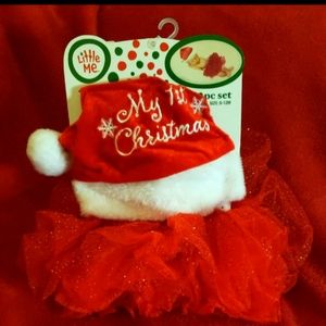 New Born Christmas Santa Hat & Tutu for Baby 2pc Red Set Size: 0-12 months